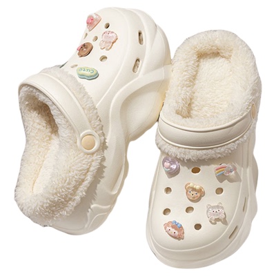 加绒洞洞鞋女款冬季包头可爱外穿