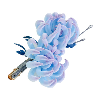 SORO苏绒【蓝笺菊语】原创设计非遗绒花发夹女通勤气质国风侧边夹