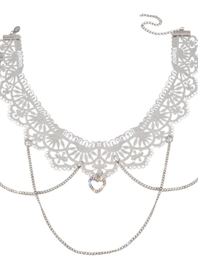 白色蕾丝流苏项链女新款潮轻奢小众设计感锁骨choker链