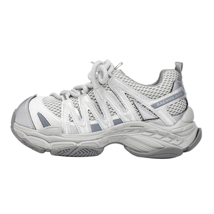 喵唔的天空7cm厚底增高老爹鞋女春俏皮大圆头网面透气休闲运动鞋