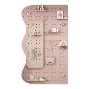 洞洞板置物架定制实木蓝色粉色入户玄关造形隔板配件置物板收纳架