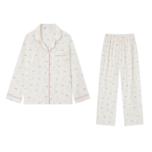 檐花棉纱睡衣女款春秋纯棉长袖长裤夏季女士双层纱家居服纱布全棉