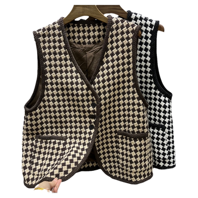 法式复古千鸟格小香风马甲女