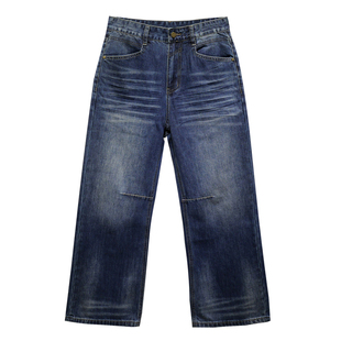 布冷布热 2026年新款蓝色春夏宽松牛仔裤男褶皱设计时尚阔腿长裤