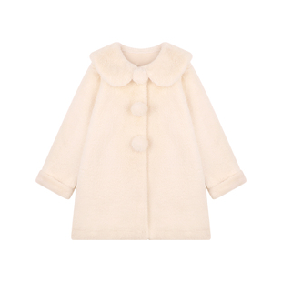 Amybaby女童上衣冬季2025新款中长款皮毛一体毛球大衣外套