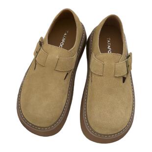 嘟小嘟真皮勃肯鞋厚底懒人鞋女2025秋季大头丑萌鞋复古博肯休闲鞋