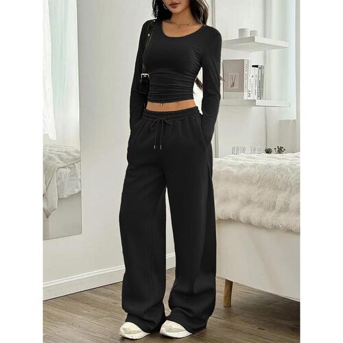 G 65305 Long Sleeve Round Neck Wide Leg Pants Set 长袖阔腿裤
