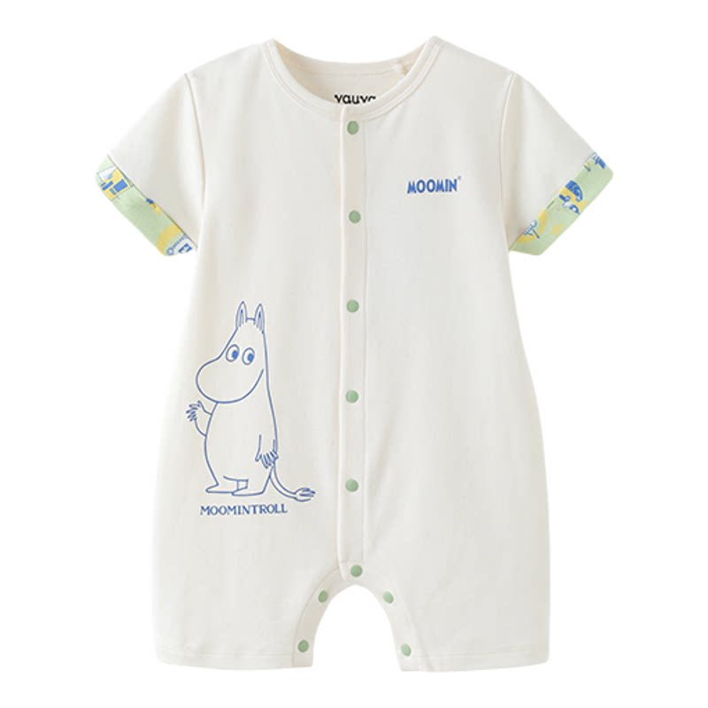 [Vauva]2026新品婴儿短袖连体衣夏爬服哈衣白色印花宝宝包屁衣