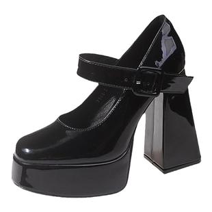 美式高跟鞋女2025新款粗跟设计感小众法式小个子玛丽珍鞋黑色jk鞋