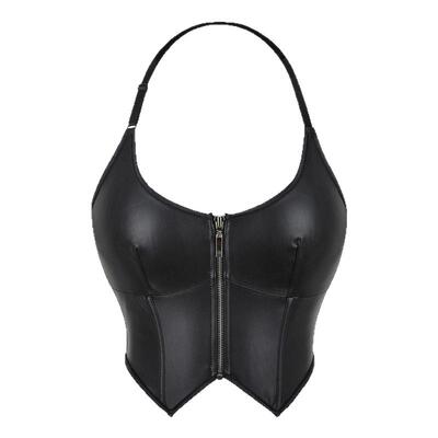 PU皮挂脖拉链外穿鱼骨胸衣背心