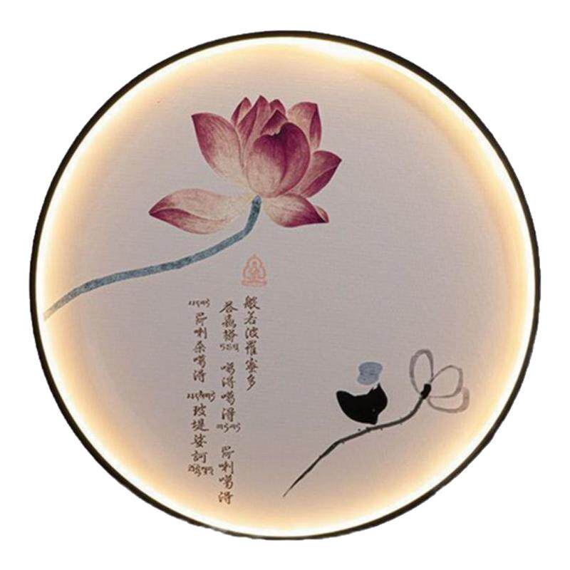 新中式玄关壁灯禅意莲花中国风走廊卧室圆形沙发背景墙装饰灯
