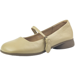 万里新款真皮女鞋时尚一字带休闲鞋百搭宽头低跟单鞋SDT2807