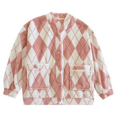 秋冬法兰绒情侣休闲菱格家居上衣