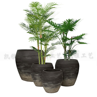 新中式落地水泥可种植花盆家居客厅侘寂风民宿酒店大肚花缸摆件
