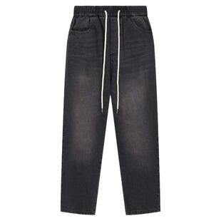 NO BURGER 潮牌宽松水洗直筒牛仔裤美式高街松紧腰休闲百搭长裤