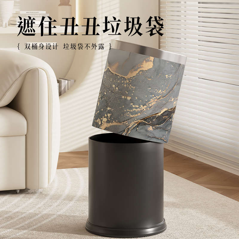 轻奢大理石纹垃圾桶2025新款客厅卧室卫生间厨房带盖脚踏垃圾桶