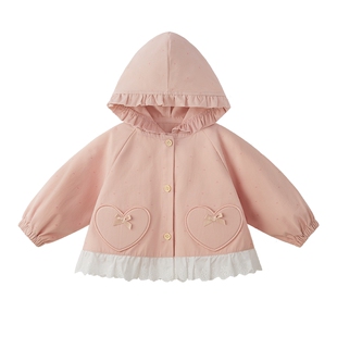 [纯棉抗菌]女童冬季外套宝宝法式冬装小女孩爱心连帽衣服儿童上衣