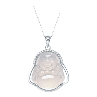 六桂福天然玉髓弥勒佛吊坠女纯银镶嵌国潮玉坠挂坠妇女节礼物