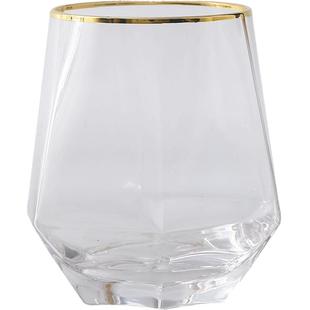 描金钻石六棱威士忌酒杯透明玻璃杯创意水晶家用酒吧鸡尾酒杯子