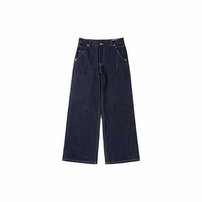 VMCL剪影破缝打褶裁剪宽松直筒微喇叭牛仔裤长裤男26SS vermicell