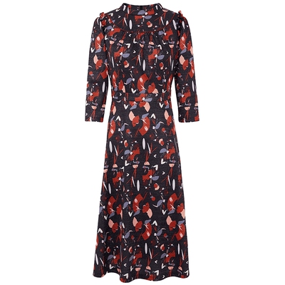 马天奴撞色印花收腰连衣裙