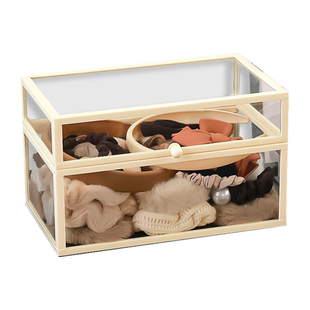 奶油风玻璃发饰发箍收纳盒桌面防尘发夹发圈宝宝头绳透明首饰整理