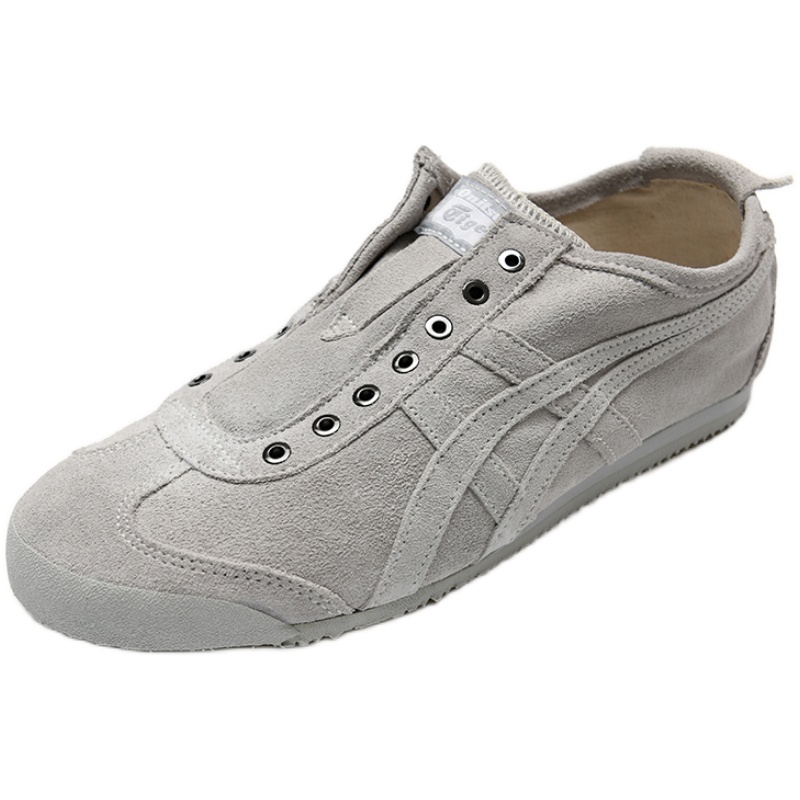 Onitsuka Tiger鬼冢虎浅灰色全牛皮一脚蹬男女鞋休闲鞋D7L1L-9696