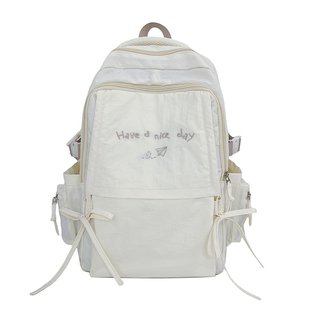 书包女高中生韩系大容量白色简约蝴蝶结双肩包2025新款中学生背包