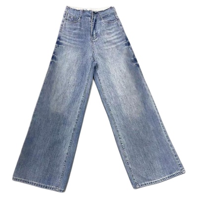 李李服饰拼接毛边高腰阔腿牛仔裤女2025冬季新款舒适慵懒显瘦长裤