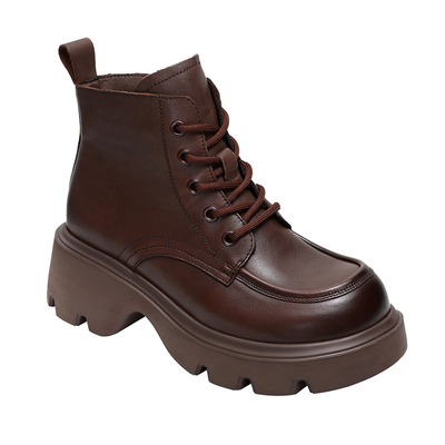 小个子增高真皮棕色软底皮靴子女