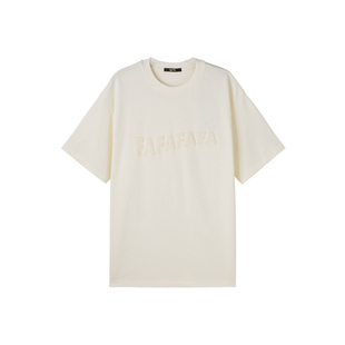 U/TI本白珠片印花纯棉短袖T恤女装 百搭简约休闲尤缇2025春季新款