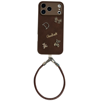 棕色月坑皮纹小熊手机壳