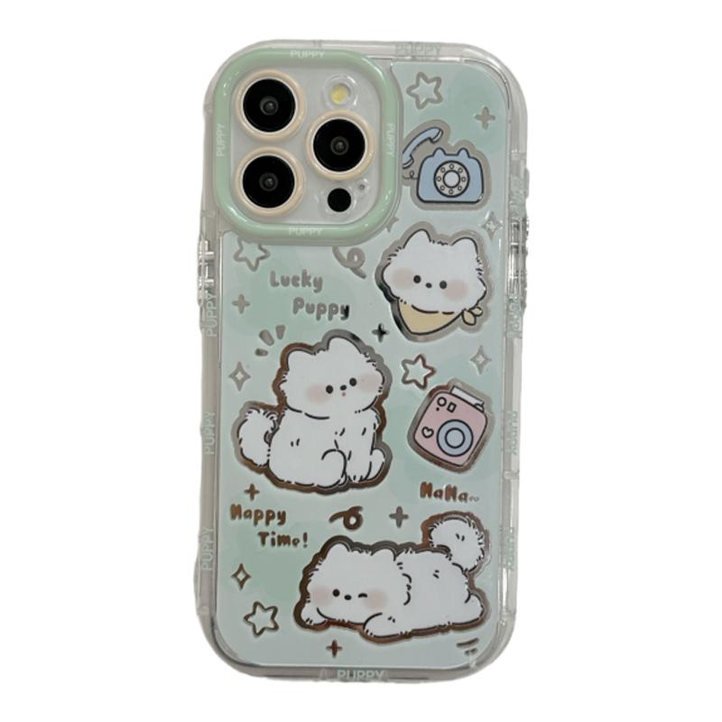 绿色可爱卡通猫咪适用苹果16p手机保护套/壳