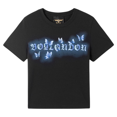 BOYLONDON蝴蝶简约黑色舒适潮牌休闲街头短袖夏季女款T恤W01278