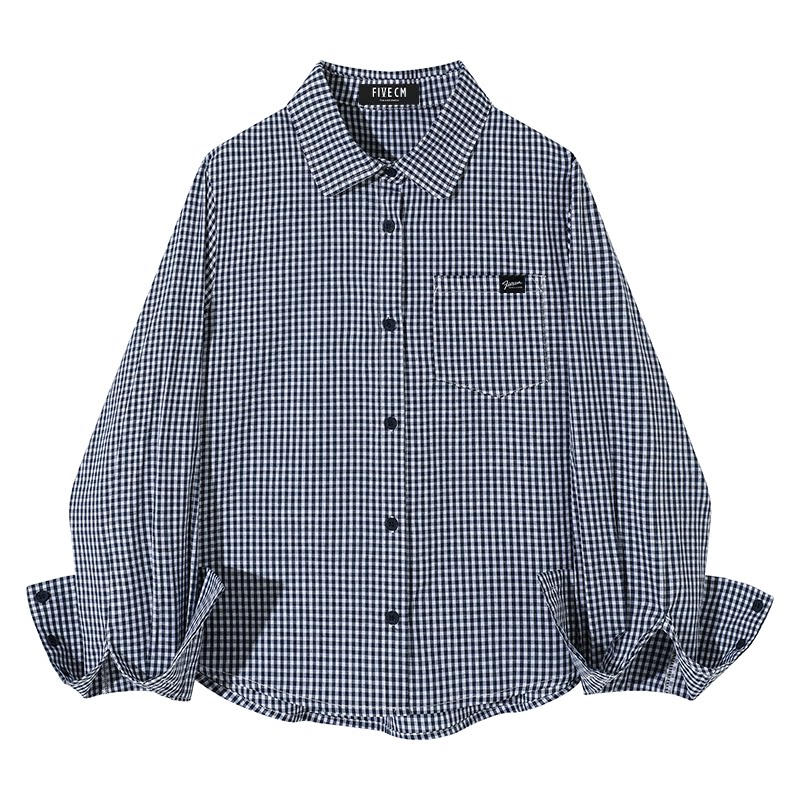 it美式复古格子衬衫女