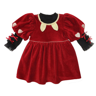 红色新年生日裙洋气风周岁礼服