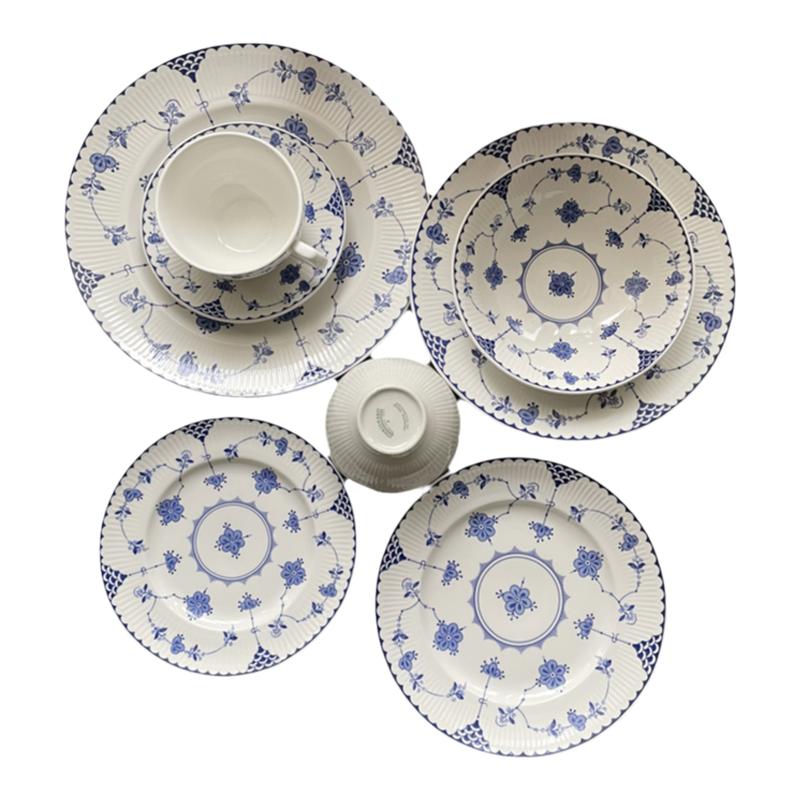 原单外贸唐草西餐具陶瓷英国瓷器牛排盘套装青花美式平盘中古盘