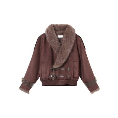 XU ZHI 2025秋冬新品环保皮草翻领双面穿设计复古感夹克外套