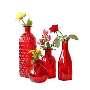 红色玻璃花瓶北欧风莫兰迪小细口水培创意插花瓶婚庆结婚家居摆件