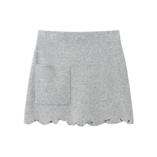 【张慧雯同款】ANDREA MARTIN秋新款灰色毛边短款半身裙