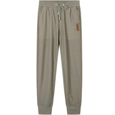 bm字母刺绣华夫格裤子裤子