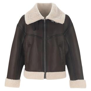 wana try环保皮毛一体厚外套冬季新款毛毛领时髦女款机车服上衣