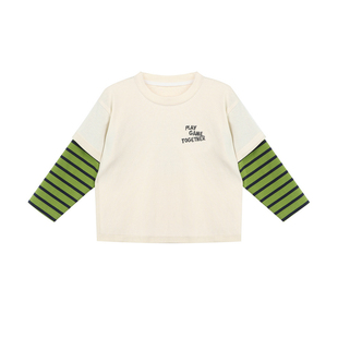 小O爸男婴童 宝宝春秋长袖T恤男宝假两件2026年新款黑色婴儿春装