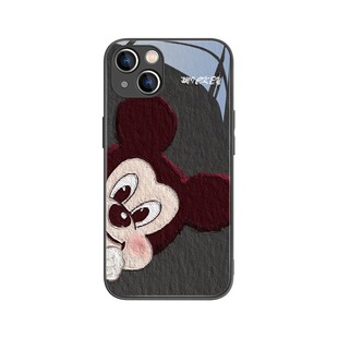 适用苹果13promax手机壳15可爱米妮苹果14情侣ip11新款12mini米奇xsmax简约xr油画风xs高级感8plus女款7p玻璃