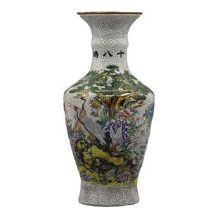 仿古瓷器大清乾隆粉彩十八鹤金钟花瓶做旧中式摆件仿古玩收藏