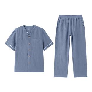 男士空气褶皱纱家居服睡衣舒适透气棉纱家居服纯棉夏季自然深睡眠