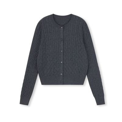 PREPREWORKS圆领麻花羊毛开衫