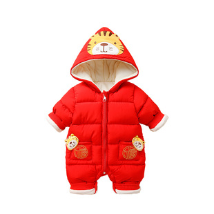 婴儿拜年服过年红包拿来棉服冬装宝宝连体衣冬季百天满月衣服可爱
