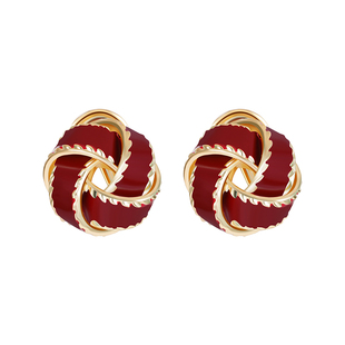 复古酒红色同心结耳钉女2026新款无耳洞耳夹高级感纯银针耳饰耳环