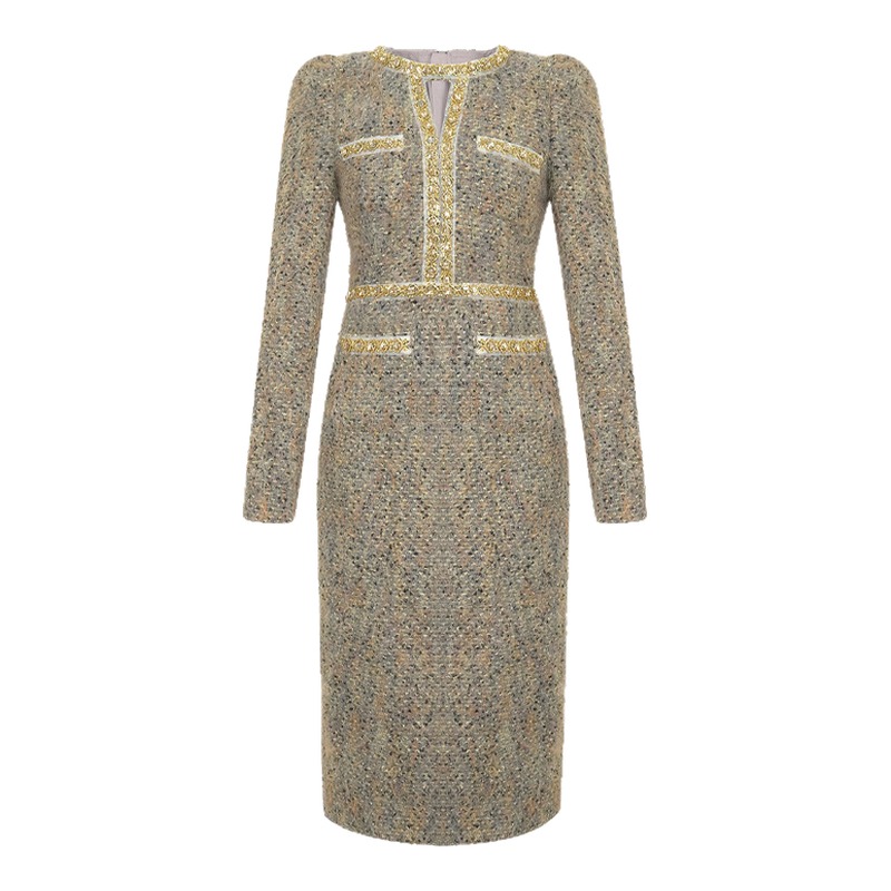 2025新款冬装法式镶钻毛呢连衣裙女高人气小香风设计感潮流裙子潮